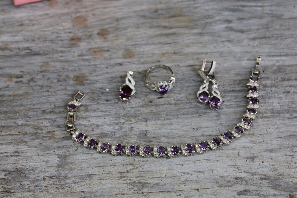 Amethyst and White Sapphire Tennis Bracelet and Jewelry set